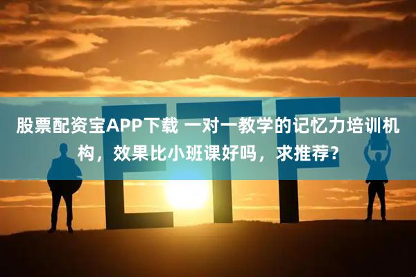 股票配资宝APP下载 一对一教学的记忆力培训机构，效果比小班课好吗，求推荐？